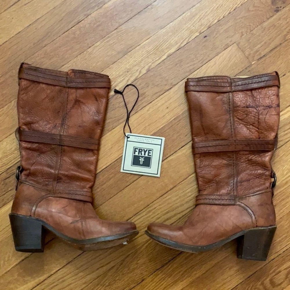 Frye Carmen Three Strap Boots, Brown, Size 7